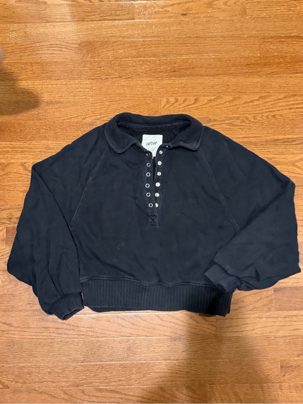 Aerie Black Oh Snap-Snap Front Pullover Sweatshirt